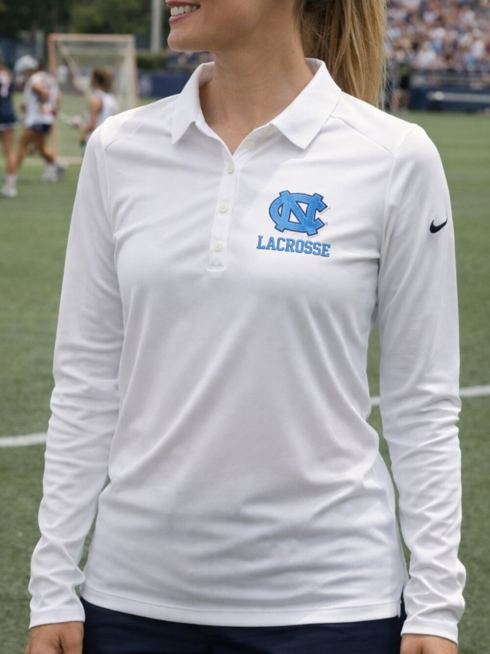 Nike UNC Lacrosse White Long Sleeve Polo Shirt Women’s Small Dri-FIT Size M